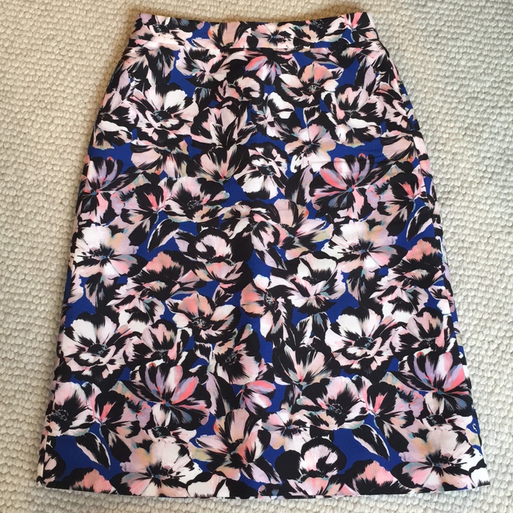 J. Crew Floral Skirt A Line Pink and Blue 00